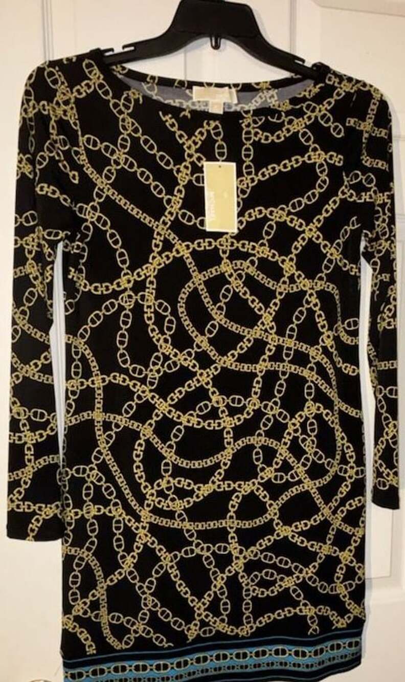 Michael Kors Keegan Chain-Link Long Sleeve Size M Dress Black